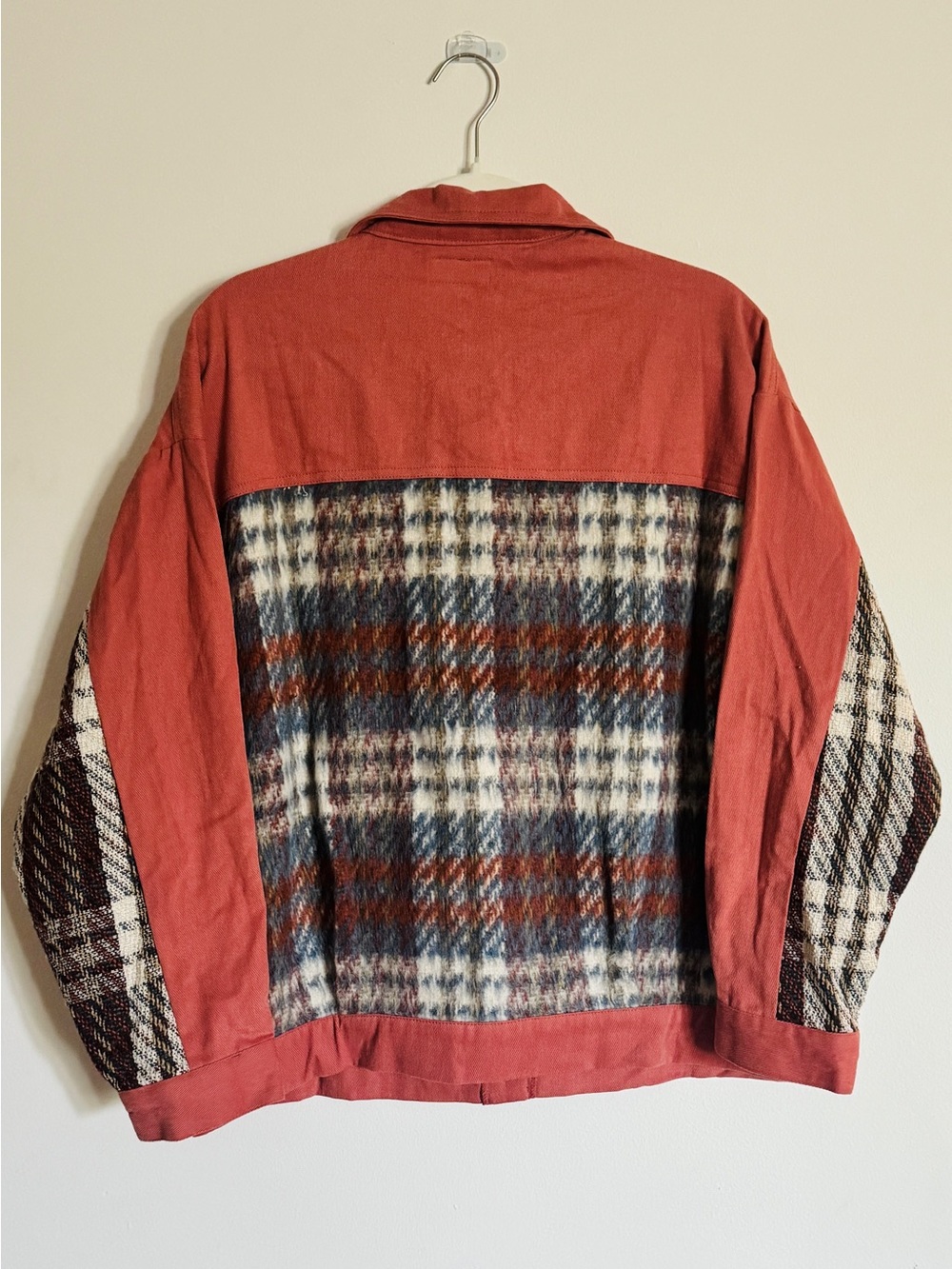 Umgee Plaid Mixed-Media Shacket in Rust - Picture 4 of 7